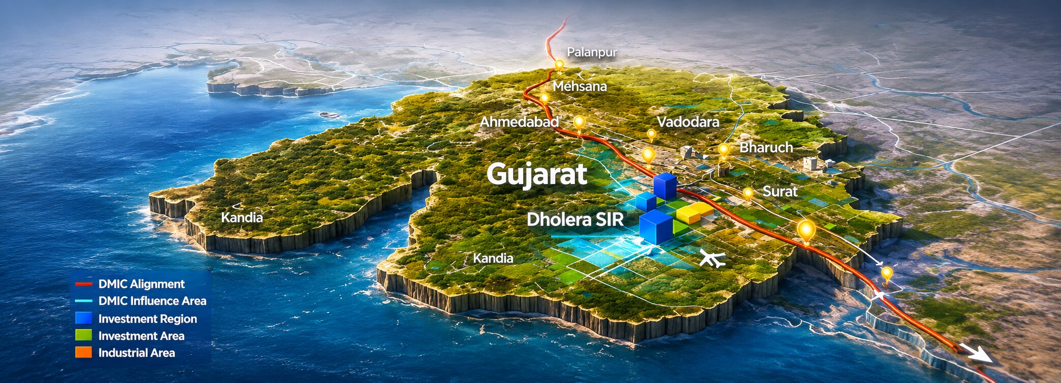 Strategic location map — Gujarat, Dholera SIR and DMIC corridor